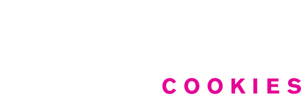 White background with the word 'COOKIES' in pink, right-aligned.