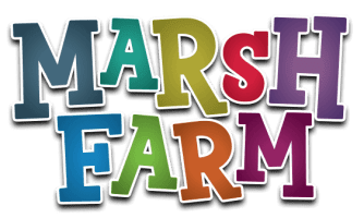 Colorful block letters spell 'MARSH FARM' in a playful style.