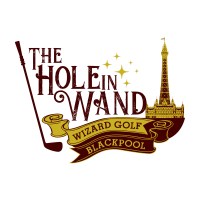 The Hole in Wand logo with wizard golf theme and Blackpool icon.