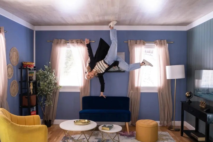 Person appears to be standing on a living room ceiling.