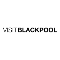 Text 'Visit Blackpool' in bold black letters on a white background.