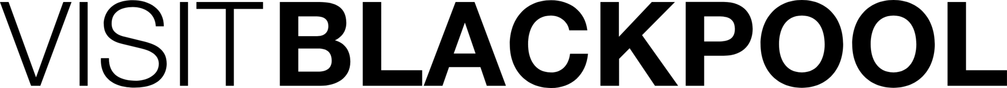 Text logo: VISIT BLACKPOOL in uppercase letters on a white background.